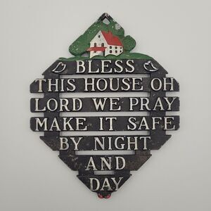 VTG Trivet Bless This House Farmhouse Kitchen Rustic Decor Hot Plate USA Made